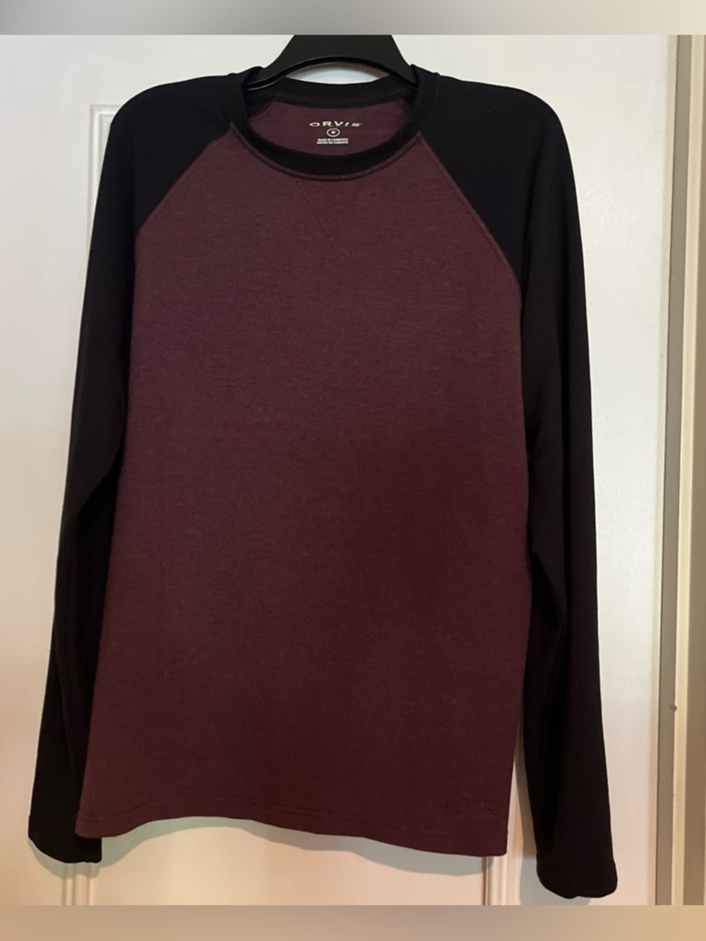 Orvis Men's Burgundy Body with Black Raglan Long-Sleeve Shirt